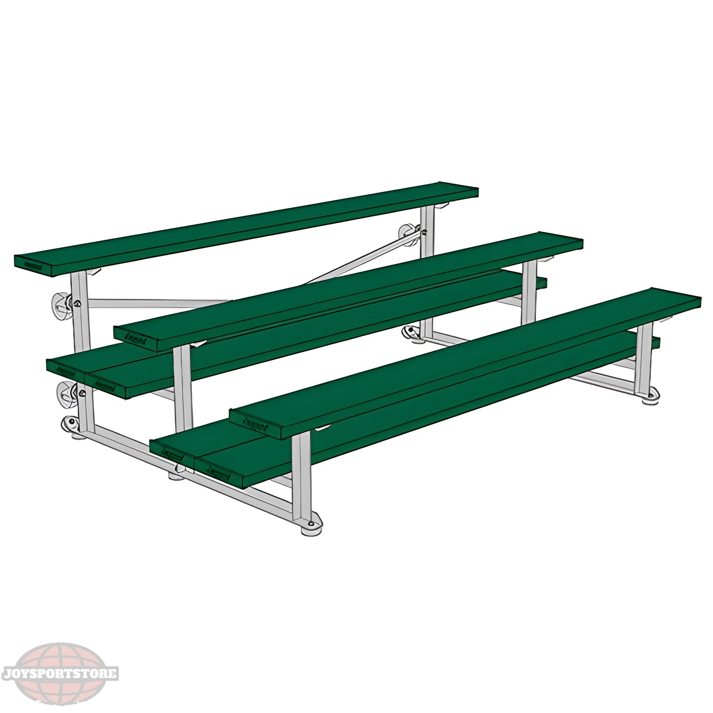 Jaypro Sports Bleacher - 3 Row - Tip & Roll, Double Foot Plank, powder Coated - 7.5' L (BLDP-375TRGPC) - JoySportStore