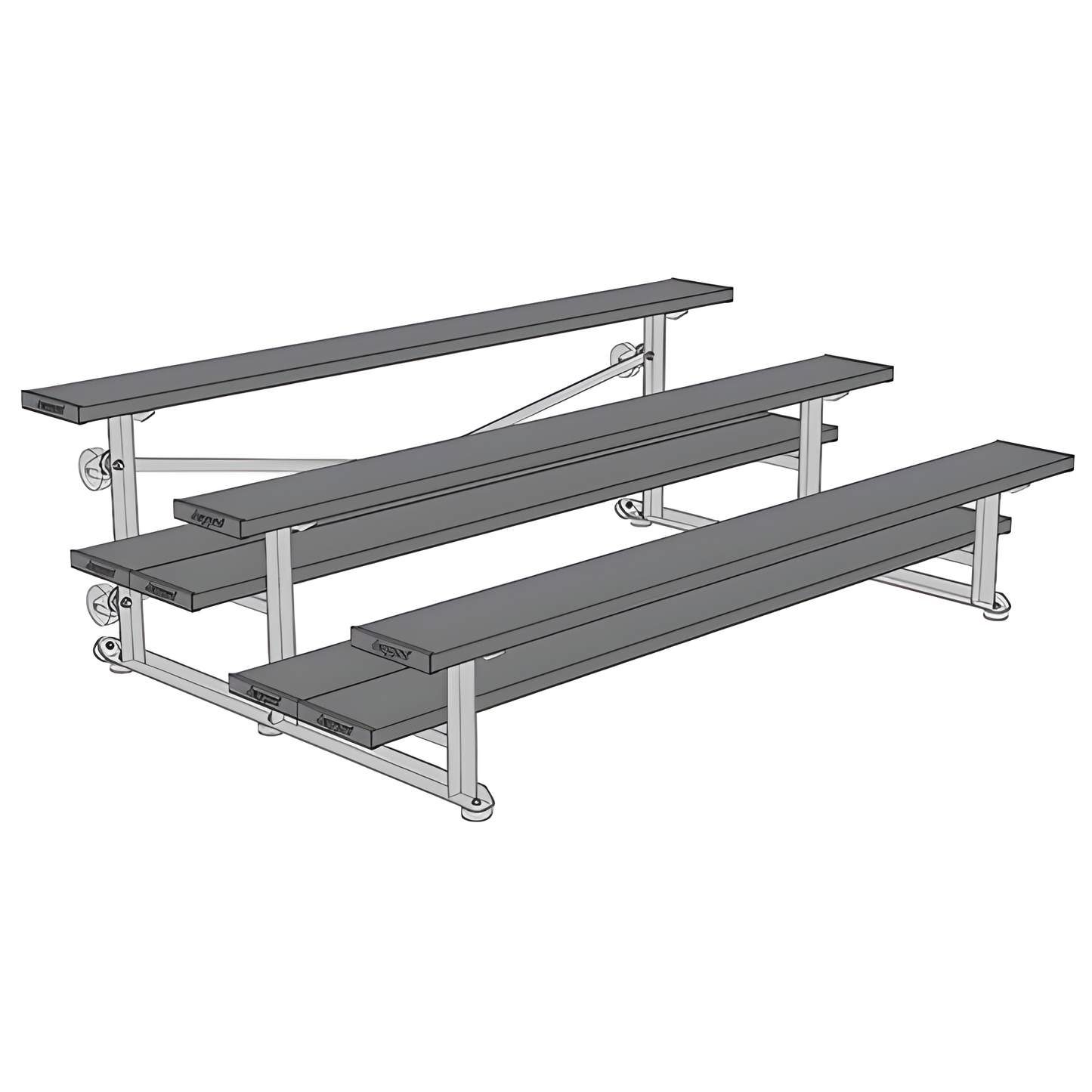 Jaypro Sports Bleacher - 3 Row - Tip & Roll, Double Foot Plank, powder Coated - 7.5' L (BLDP-375TRGPC)