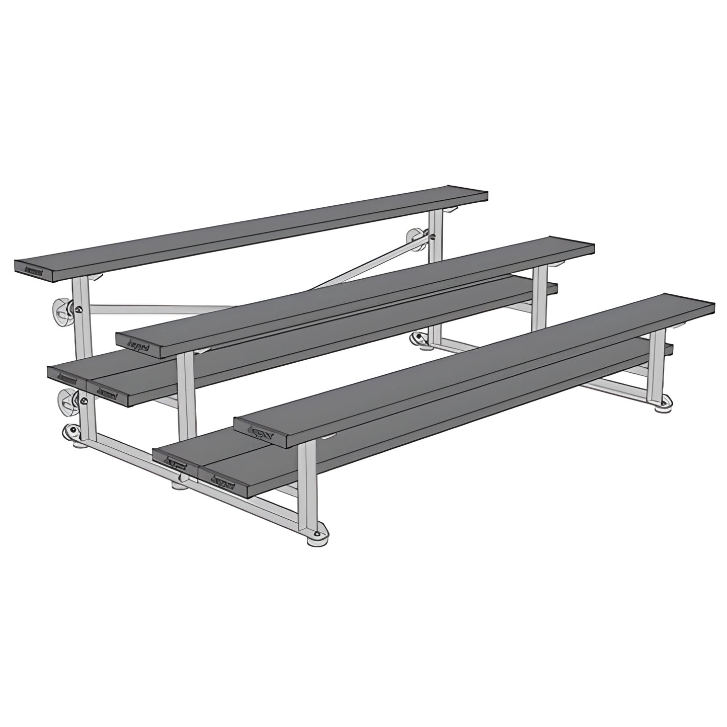Jaypro Sports Bleacher - 3 Row - Tip & Roll, Double Foot Plank, powder Coated - 7.5' L (BLDP-375TRGPC) - JoySportStore