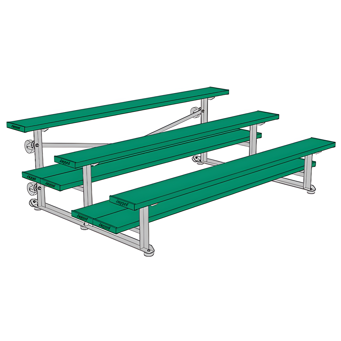 Jaypro Sports Bleacher - 3 Row - Tip & Roll, Double Foot Plank, powder Coated - 7.5' L (BLDP-375TRGPC)