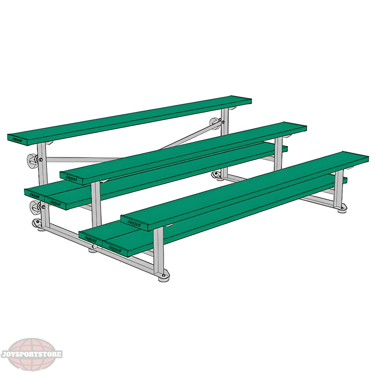 Jaypro Sports Bleacher - 3 Row - Tip & Roll, Double Foot Plank, powder Coated - 7.5' L (BLDP-375TRGPC) - JoySportStore