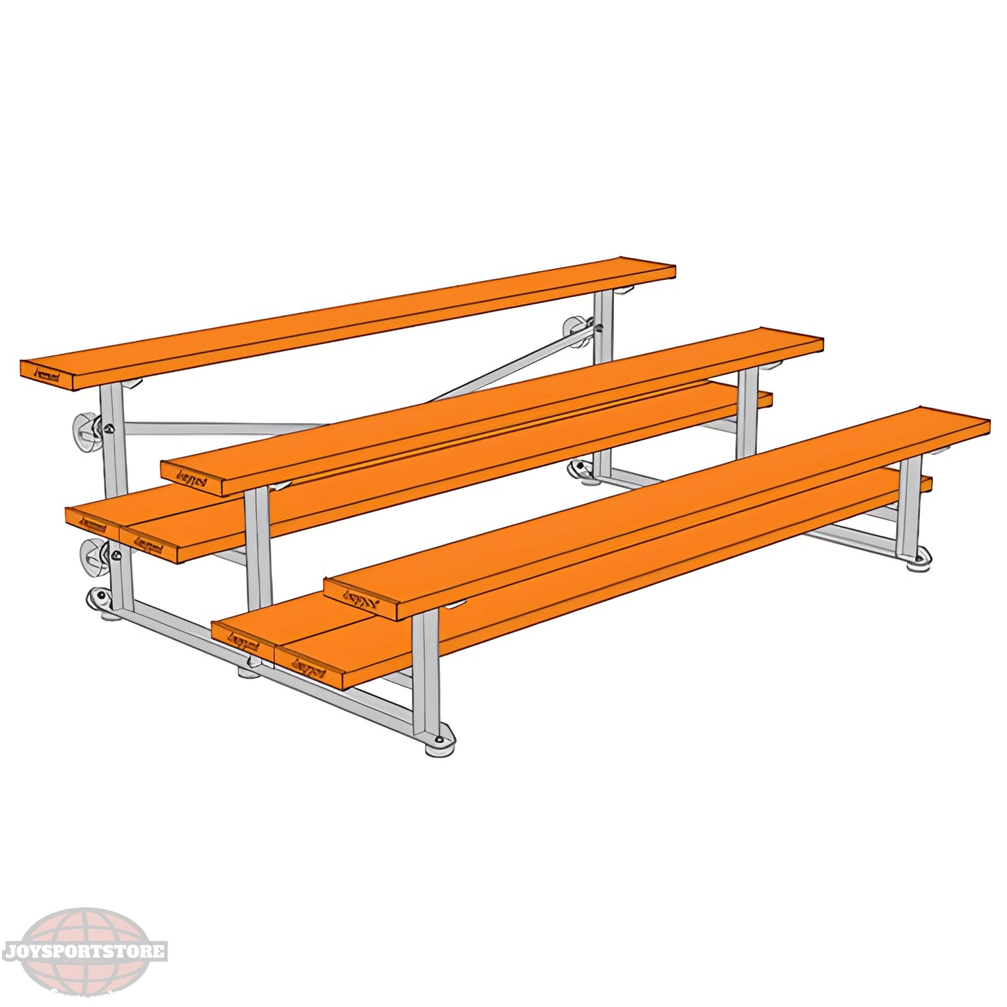 Jaypro Sports Bleacher - 3 Row - Tip & Roll, Double Foot Plank, powder Coated - 7.5' L (BLDP-375TRGPC) - JoySportStore
