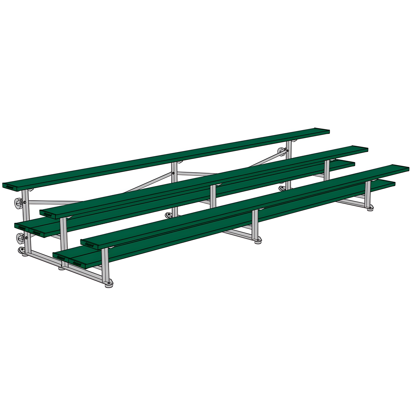 Jaypro Sports Bleacher - 3 Row - Tip & Roll, Double Foot Plank, Powder Coated - 15' ft (BLDP-3TRGPC)