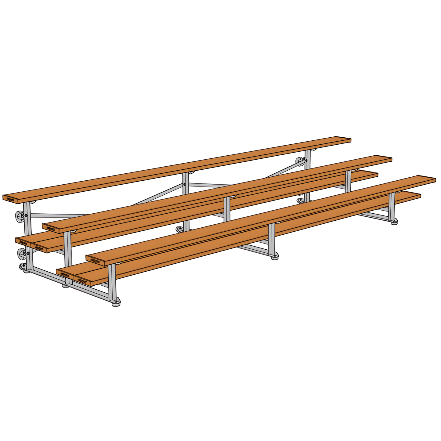 Jaypro Sports Bleacher - 3 Row - Tip & Roll, Double Foot Plank, Powder Coated - 15' ft (BLDP-3TRGPC)