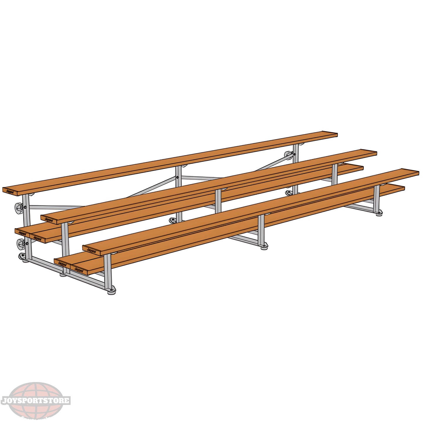 Jaypro Sports Bleacher - 3 Row - Tip & Roll, Double Foot Plank, Powder Coated - 15' ft (BLDP-3TRGPC) - JoySportStore