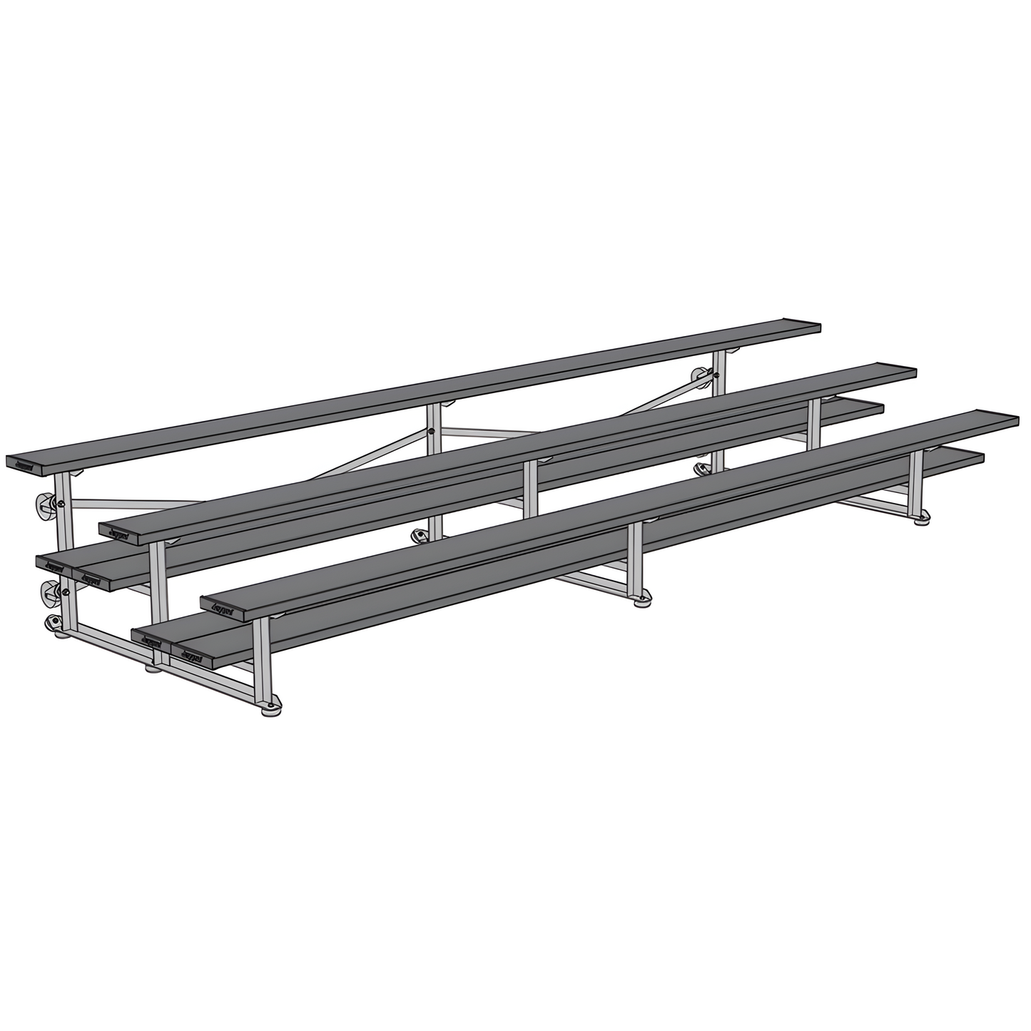 Jaypro Sports Bleacher - 3 Row - Tip & Roll, Double Foot Plank, Powder Coated - 15' ft (BLDP-3TRGPC)