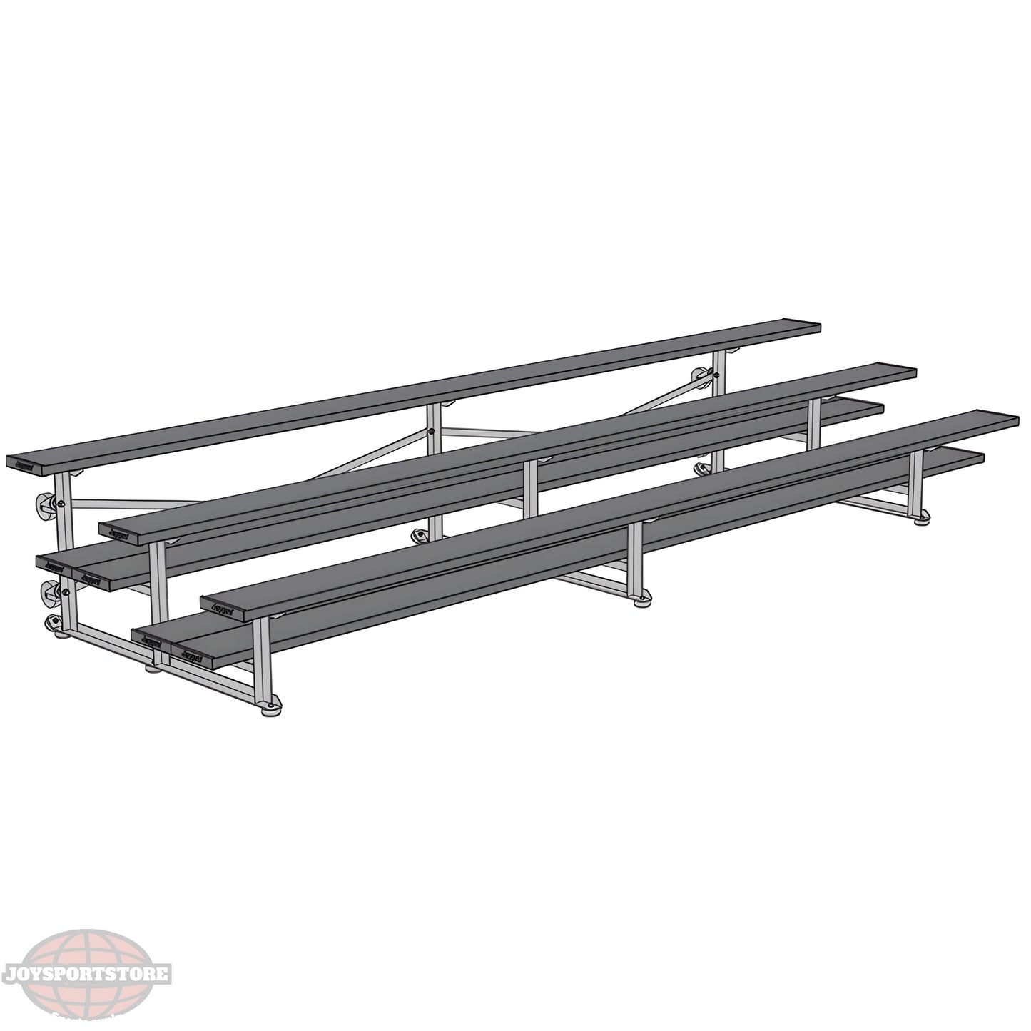 Jaypro Sports Bleacher - 3 Row - Tip & Roll, Double Foot Plank, Powder Coated - 15' ft (BLDP-3TRGPC) - JoySportStore