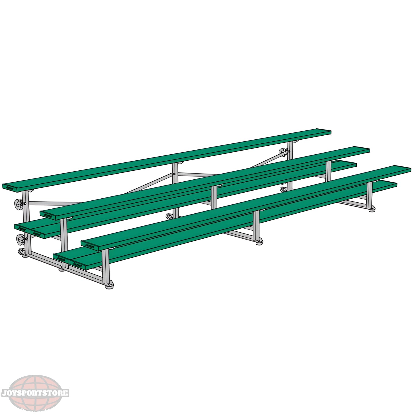 Jaypro Sports Bleacher - 3 Row - Tip & Roll, Double Foot Plank, Powder Coated - 15' ft (BLDP-3TRGPC) - JoySportStore