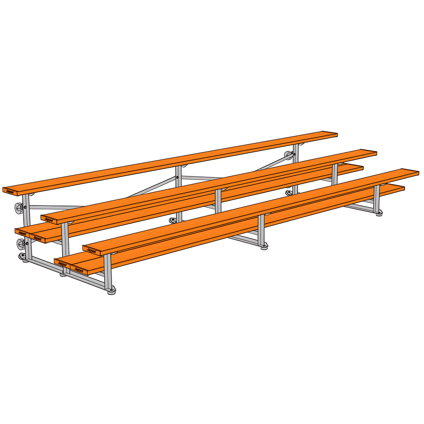 Jaypro Sports Bleacher - 3 Row - Tip & Roll, Double Foot Plank, Powder Coated - 15' ft (BLDP-3TRGPC)