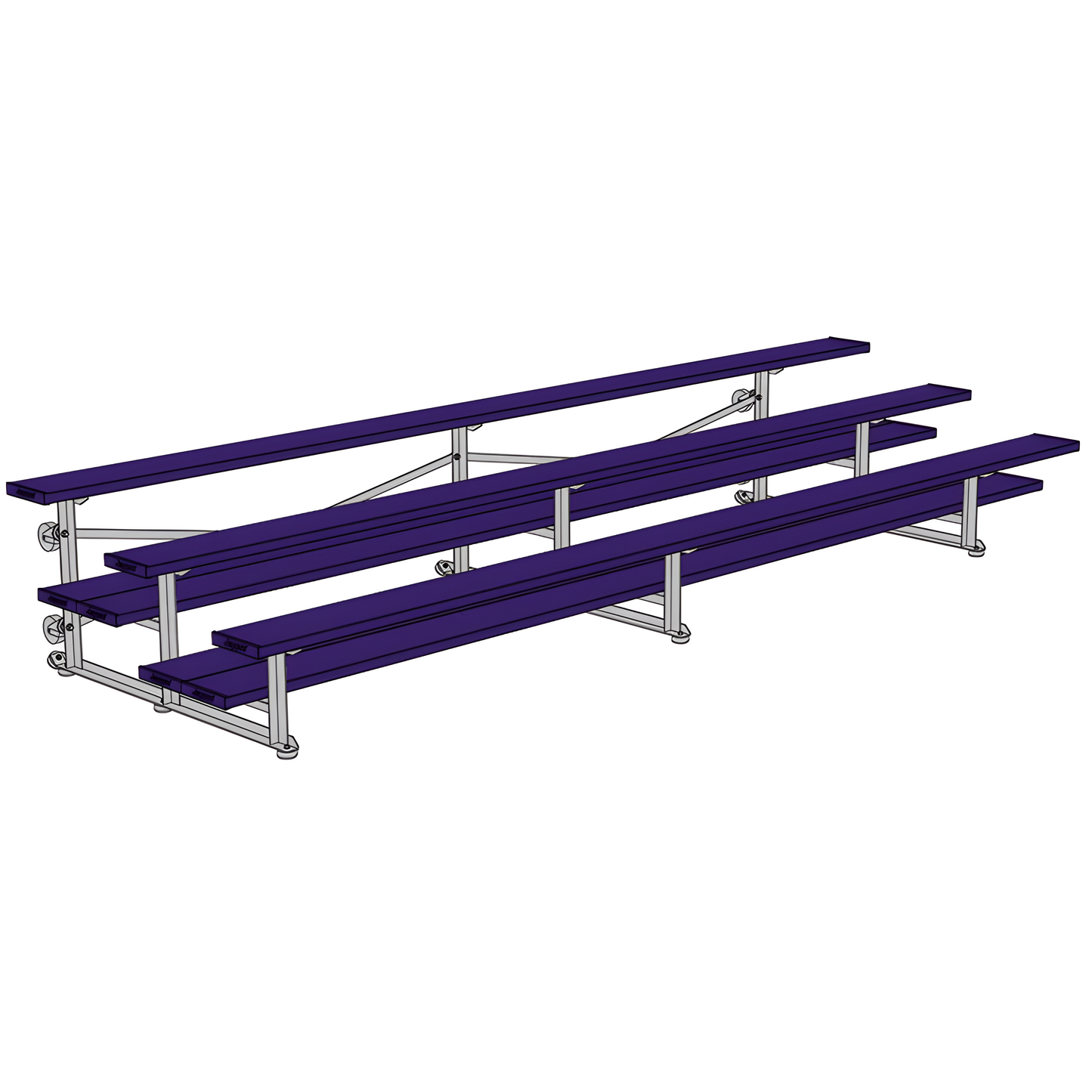 Jaypro Sports Bleacher - 3 Row - Tip & Roll, Double Foot Plank, Powder Coated - 15' ft (BLDP-3TRGPC)
