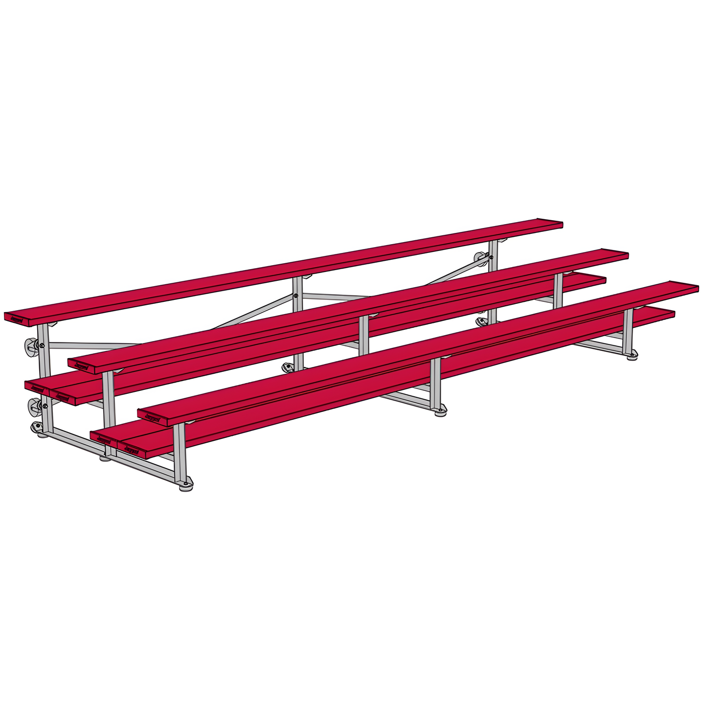 Jaypro Sports Bleacher - 3 Row - Tip & Roll, Double Foot Plank, Powder Coated - 15' ft (BLDP-3TRGPC)