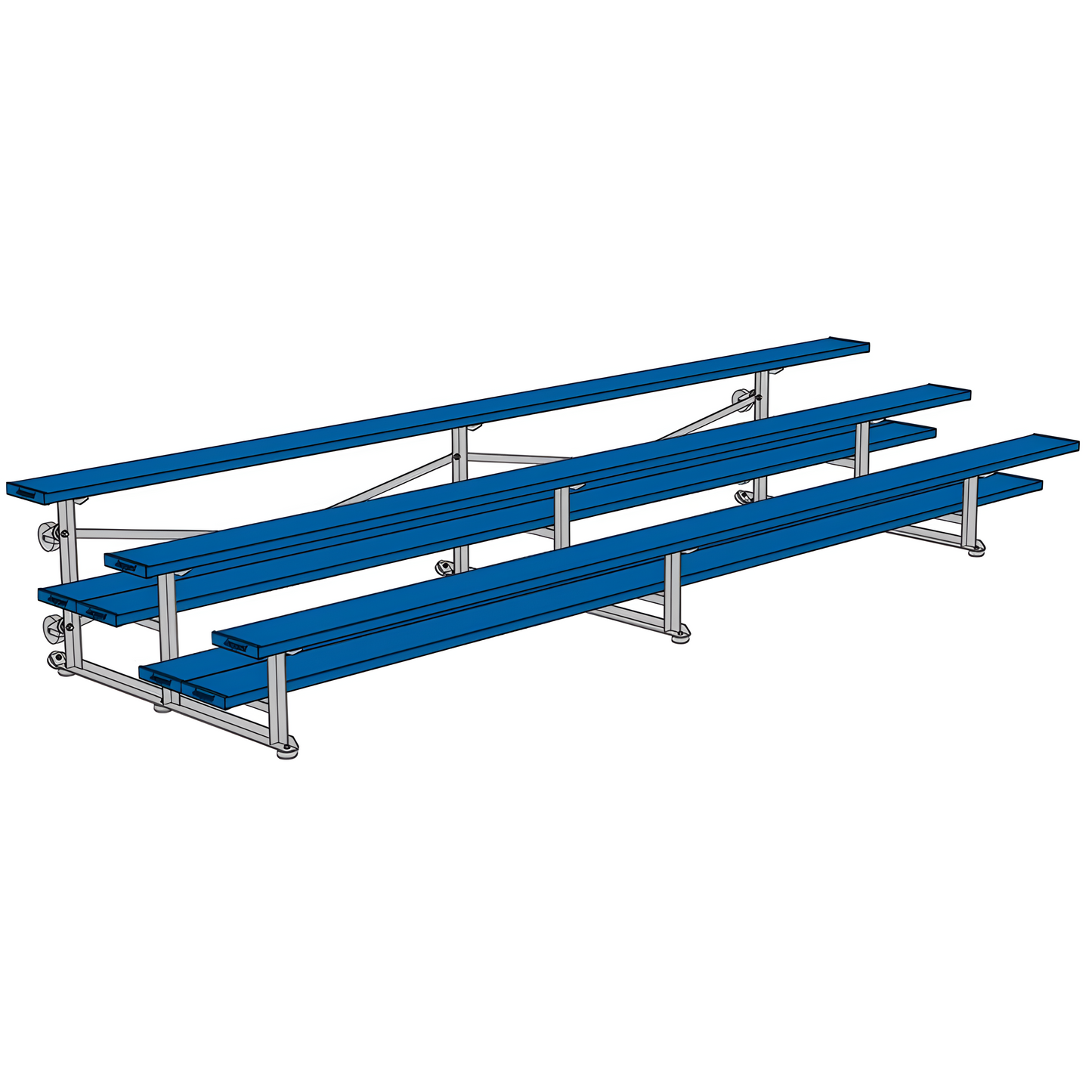 Jaypro Sports Bleacher - 3 Row - Tip & Roll, Double Foot Plank, Powder Coated - 15' ft (BLDP-3TRGPC)
