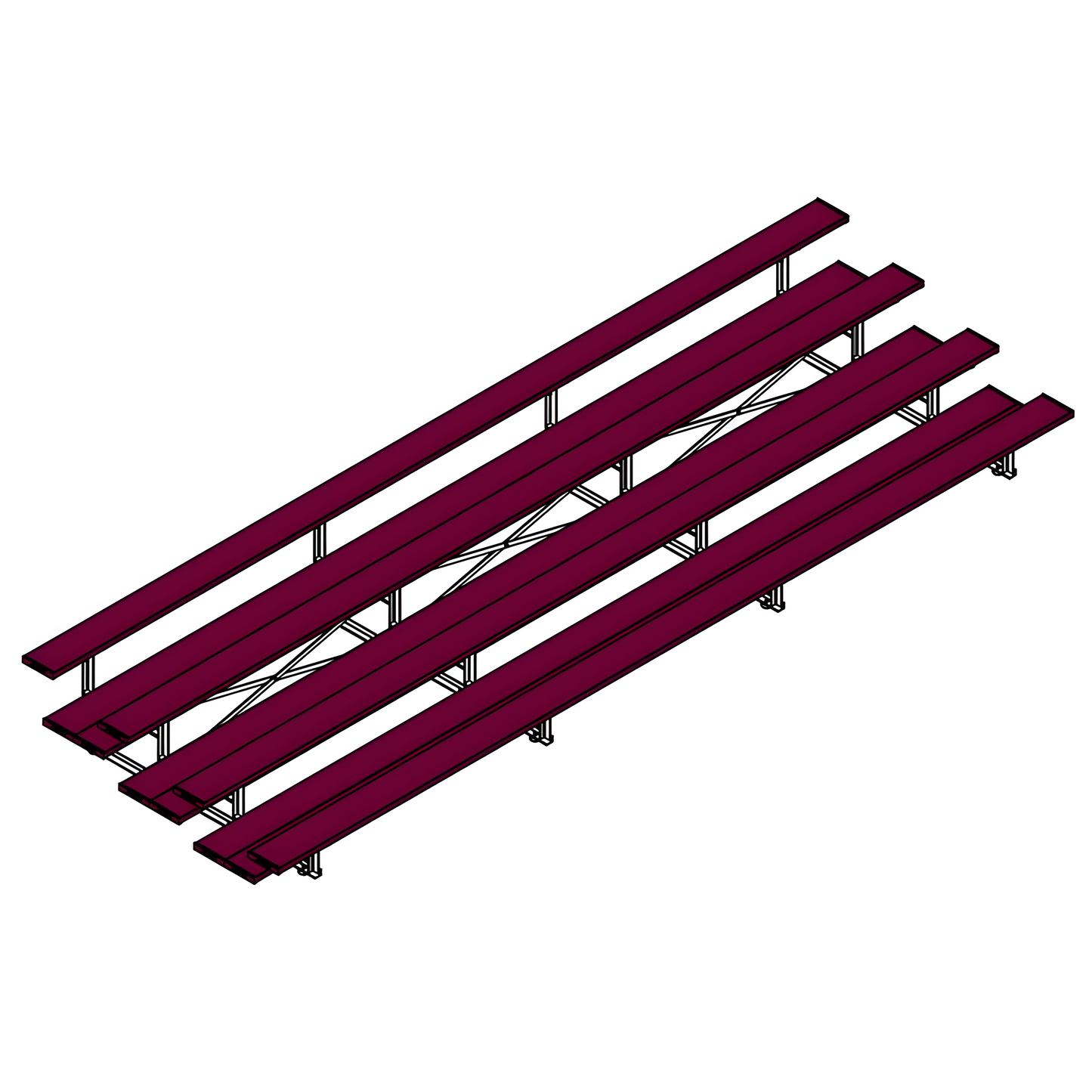 Jaypro Indoor Bleacher – 21' | 4 Row Tip & Roll Bleacher with Double Foot Plank – Powder-Coated Frame (BLDP-421TRGPC)