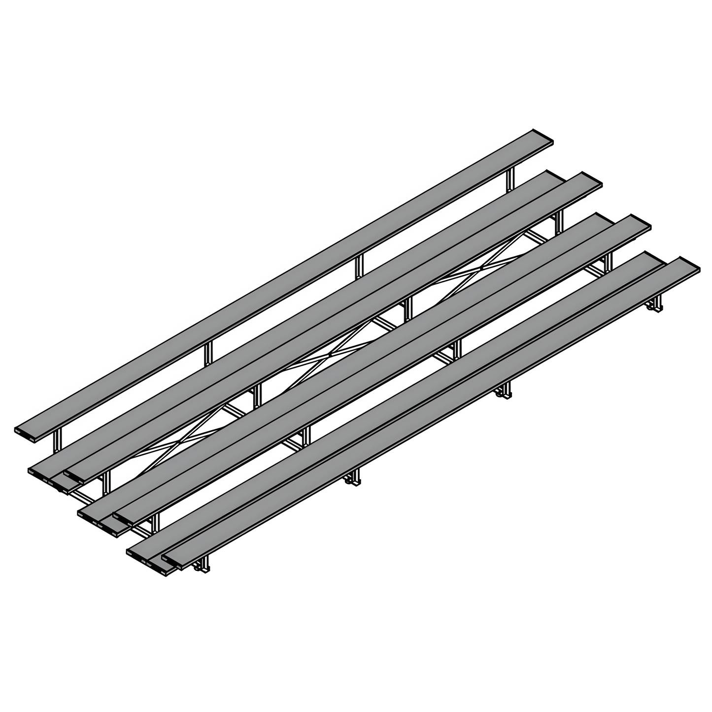 Jaypro Indoor Bleacher – 21' | 4 Row Tip & Roll Bleacher with Double Foot Plank – Powder-Coated Frame (BLDP-421TRGPC)