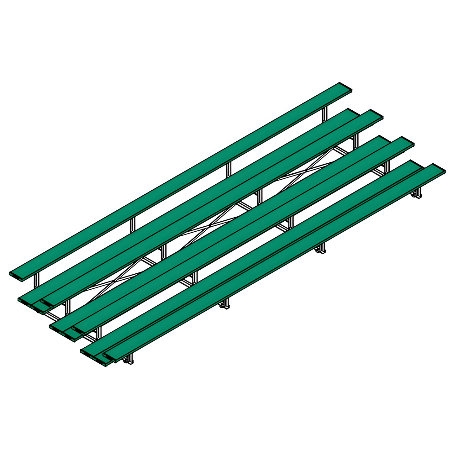 Jaypro Indoor Bleacher – 21' | 4 Row Tip & Roll Bleacher with Double Foot Plank – Powder-Coated Frame (BLDP-421TRGPC)