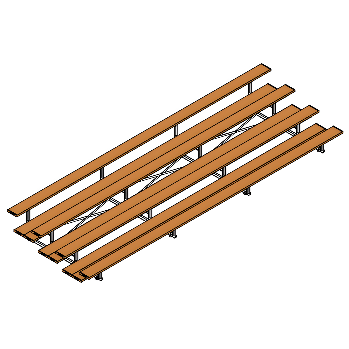 Jaypro Indoor Bleacher – 21' | 4 Row Tip & Roll Bleacher with Double Foot Plank – Powder-Coated Frame (BLDP-421TRGPC)