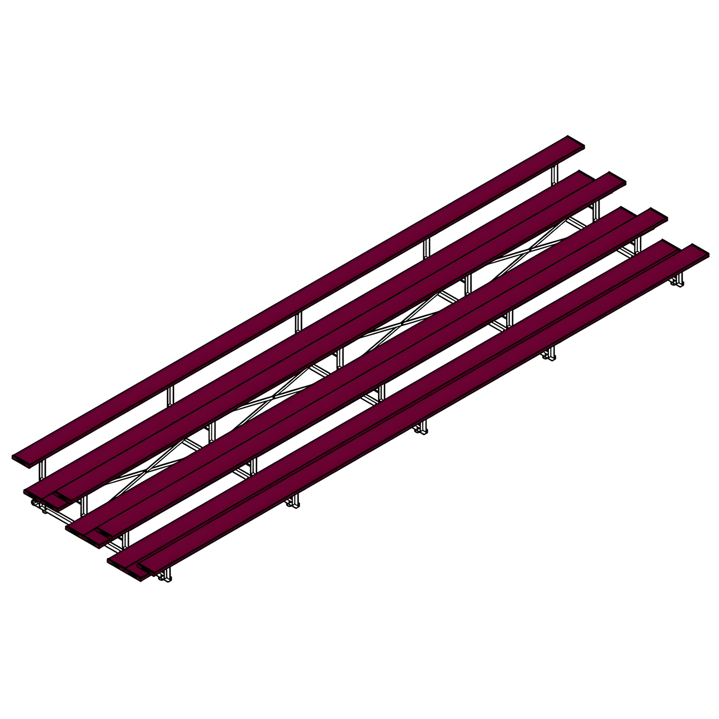 Jaypro Indoor Bleacher – 27' | 4 Row Tip & Roll Bleacher with Double Foot Plank – Powder-Coated Frame (BLDP-427TRGPC)