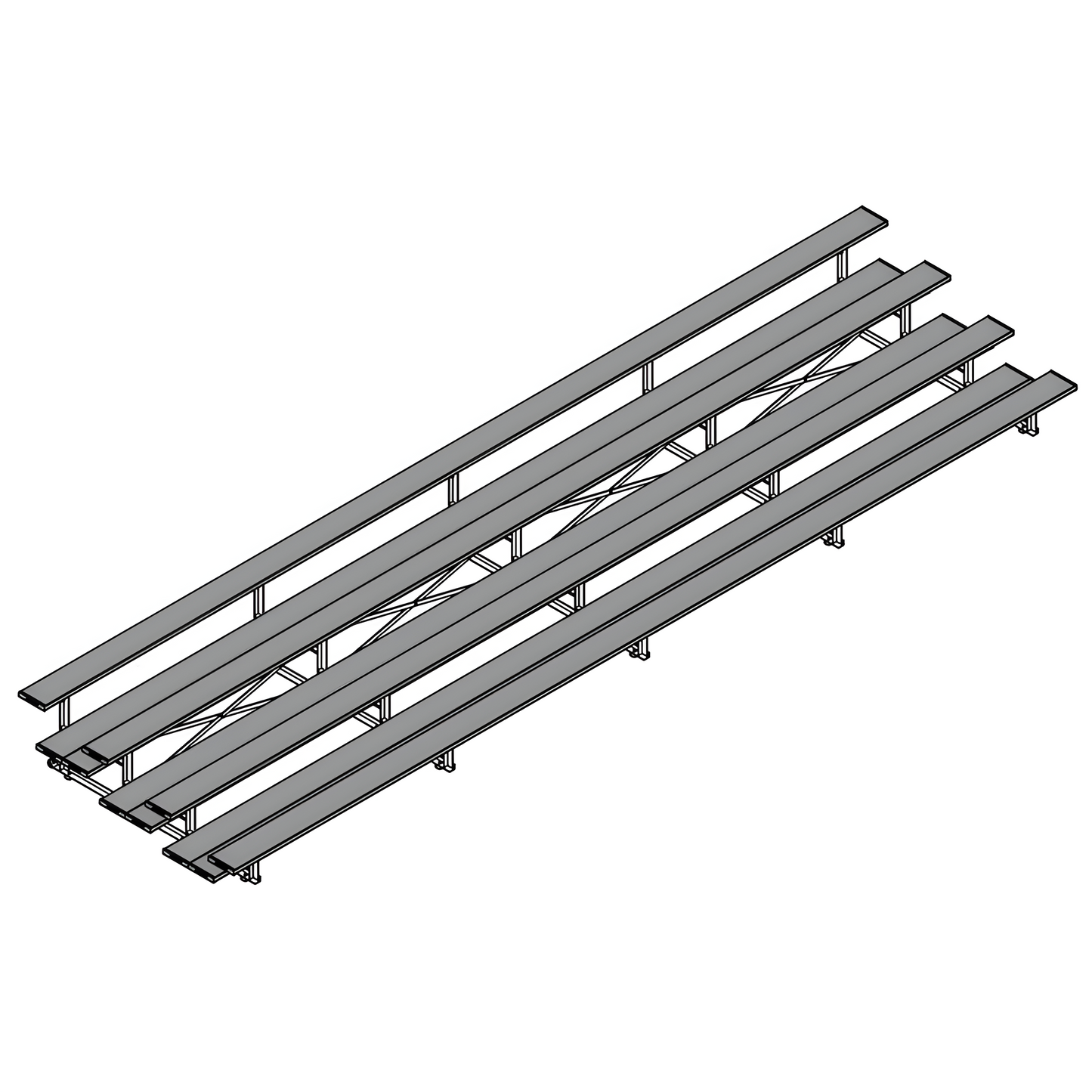 Jaypro Indoor Bleacher – 27' | 4 Row Tip & Roll Bleacher with Double Foot Plank – Powder-Coated Frame (BLDP-427TRGPC)