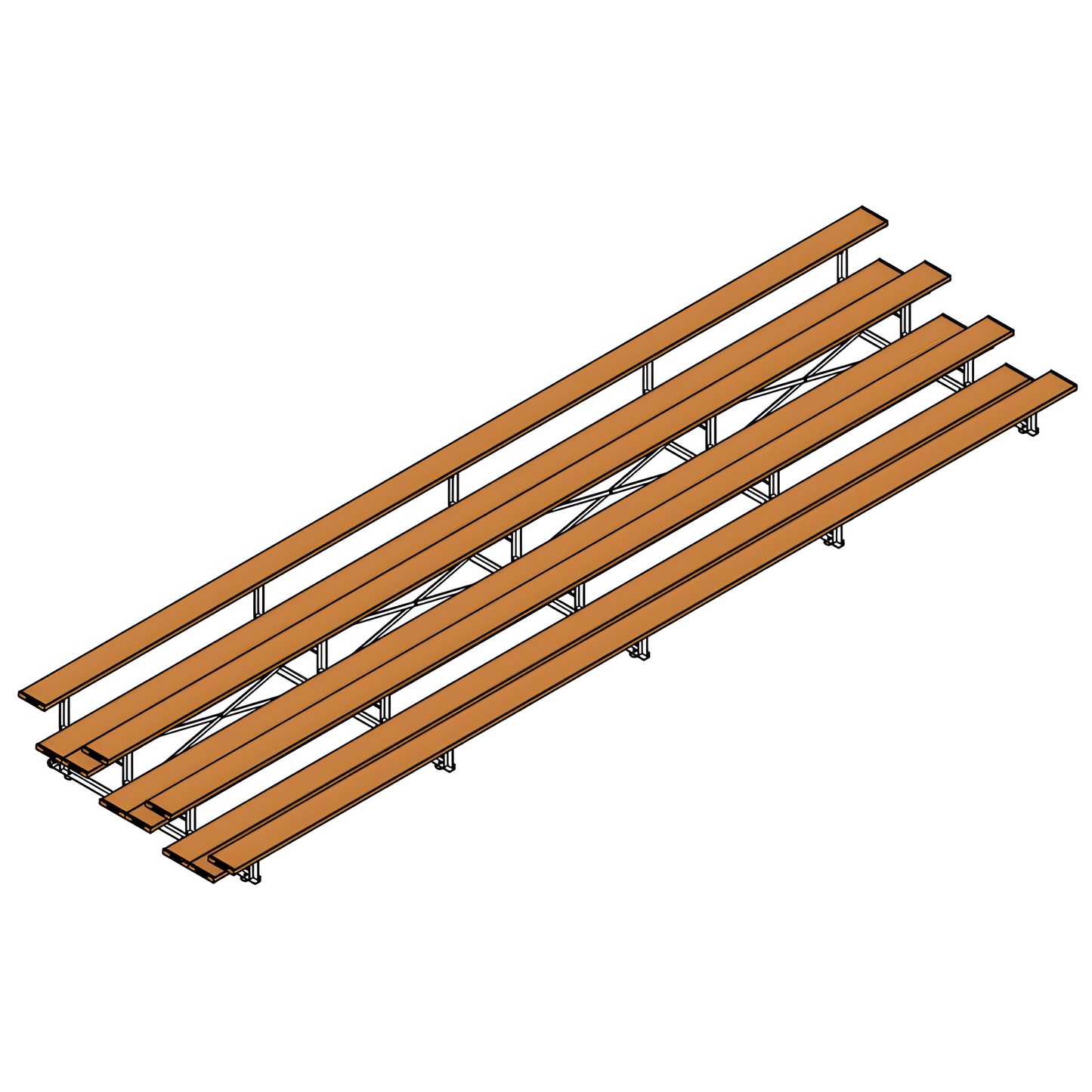Jaypro Indoor Bleacher – 27' | 4 Row Tip & Roll Bleacher with Double Foot Plank – Powder-Coated Frame (BLDP-427TRGPC)