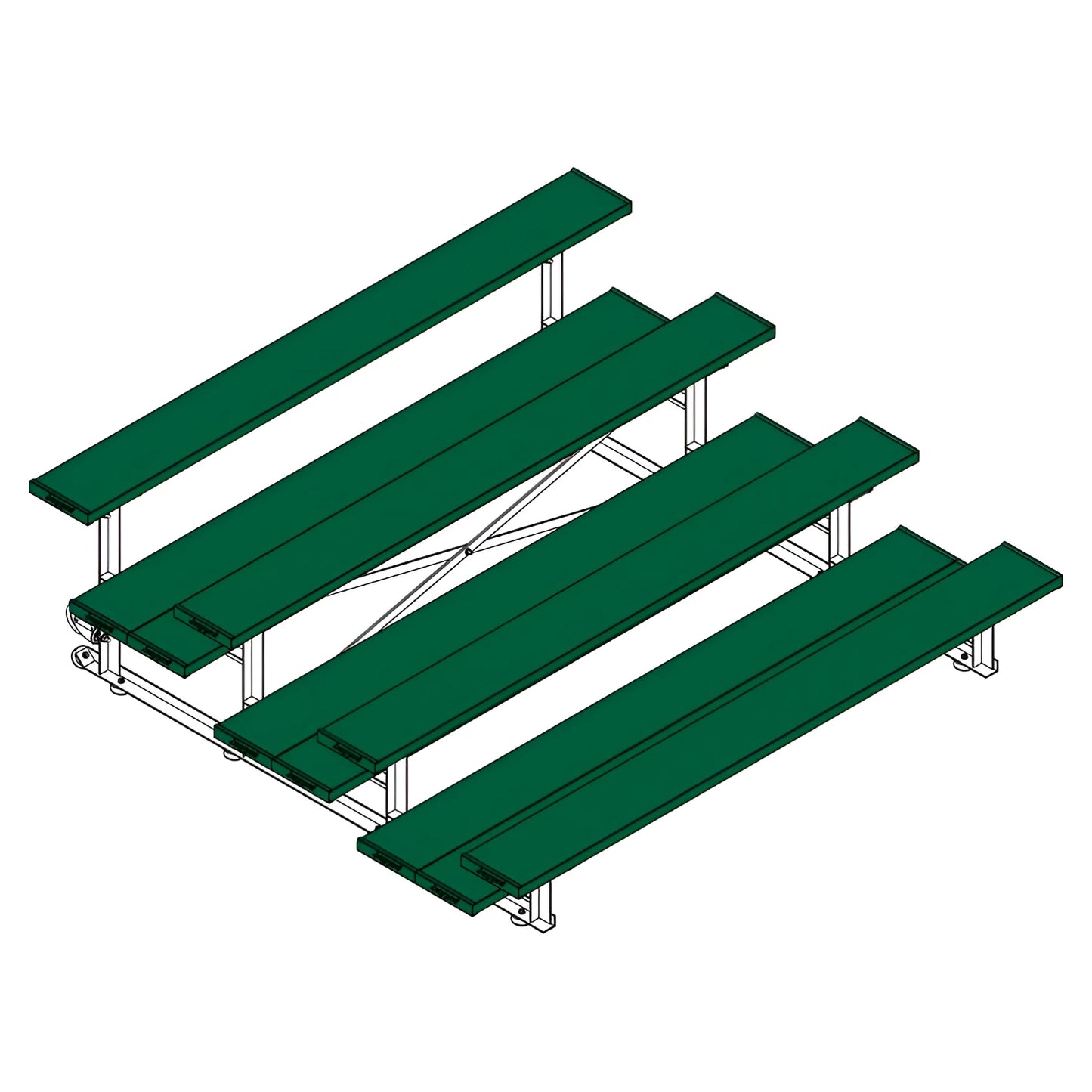 Jaypro Sports Bleacher - 4 Row - Tip & Roll, Double Foot Plank, Powder Coated - 7.5' L (BLDP-475TRGPC) - JoySportStore