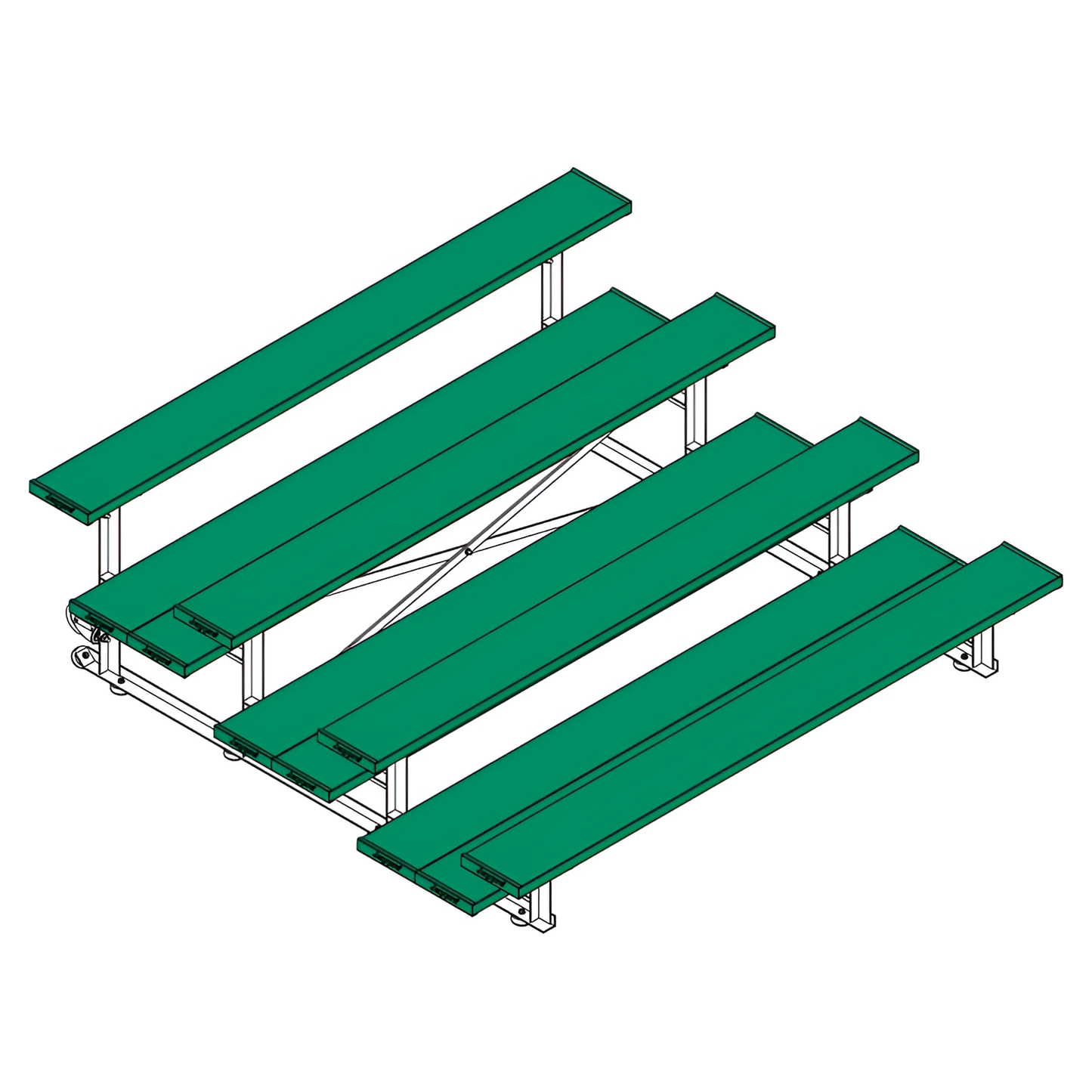 Jaypro Sports Bleacher - 4 Row - Tip & Roll, Double Foot Plank, Powder Coated - 7.5' L (BLDP-475TRGPC)