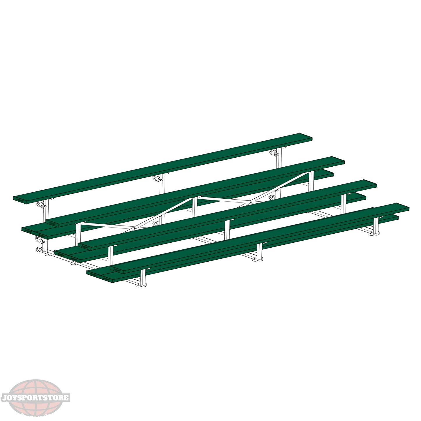 Jaypro Sports Bleacher - 4 Row - Tip & Roll, Double Foot Plank, Powder Coated - 15' L (BLDP-4TRGPC) - JoySportStore