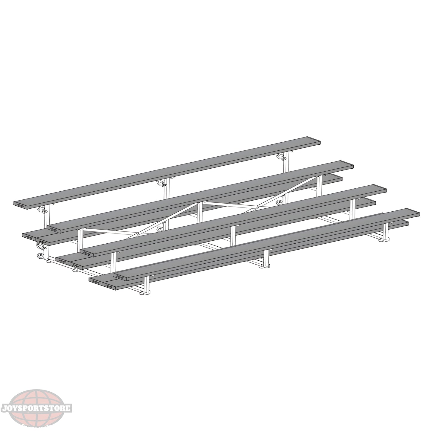 Jaypro Sports Bleacher - 4 Row - Tip & Roll, Double Foot Plank, Powder Coated - 15' L (BLDP-4TRGPC) - JoySportStore
