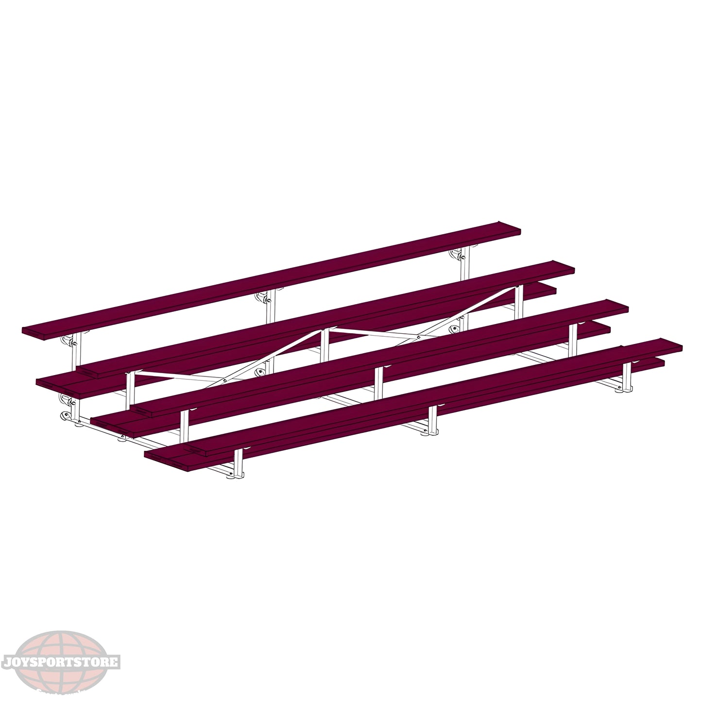 Jaypro Sports Bleacher - 4 Row - Tip & Roll, Double Foot Plank, Powder Coated - 15' L (BLDP-4TRGPC) - JoySportStore