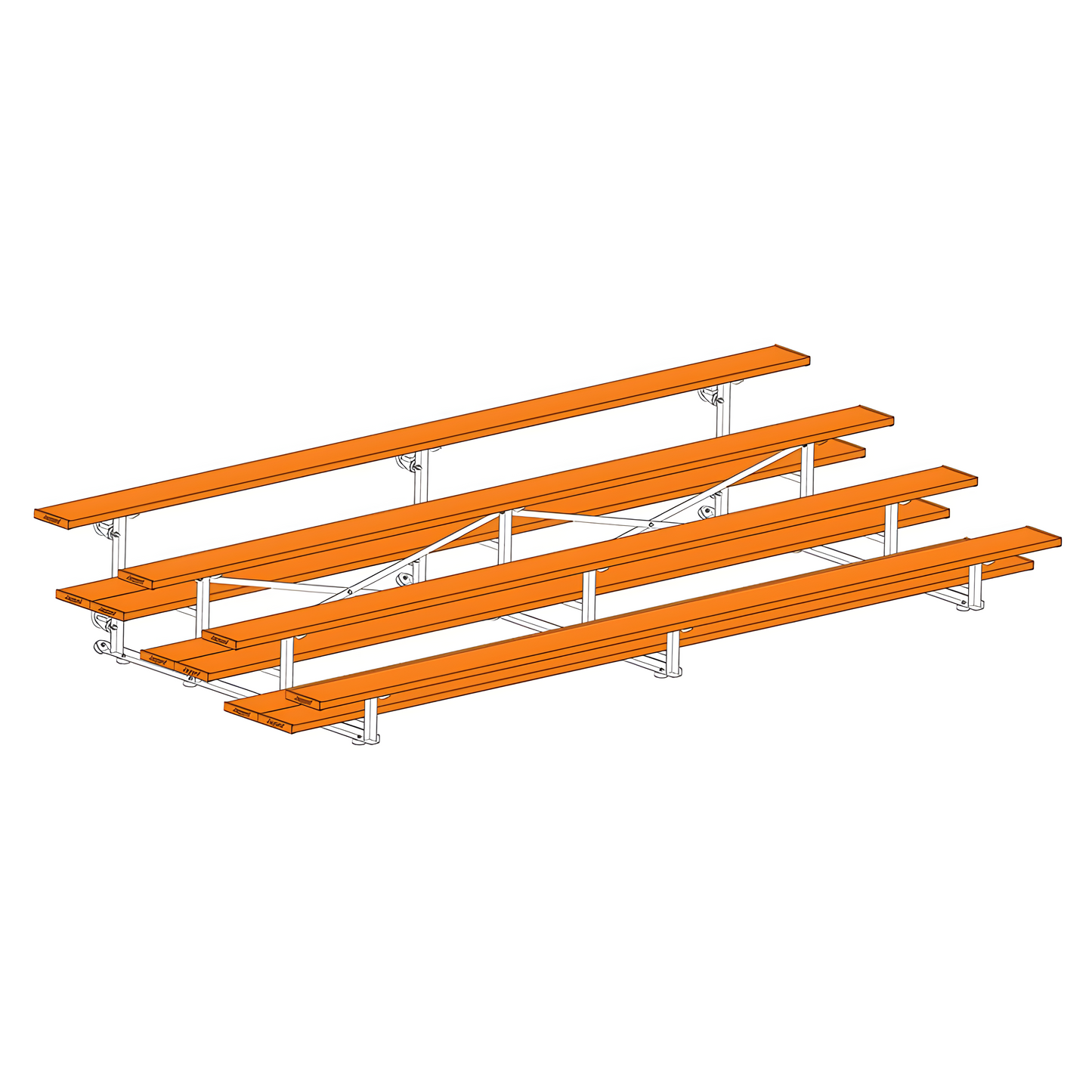 Jaypro Sports Bleacher - 4 Row - Tip & Roll, Double Foot Plank, Powder Coated - 15' L (BLDP-4TRGPC)