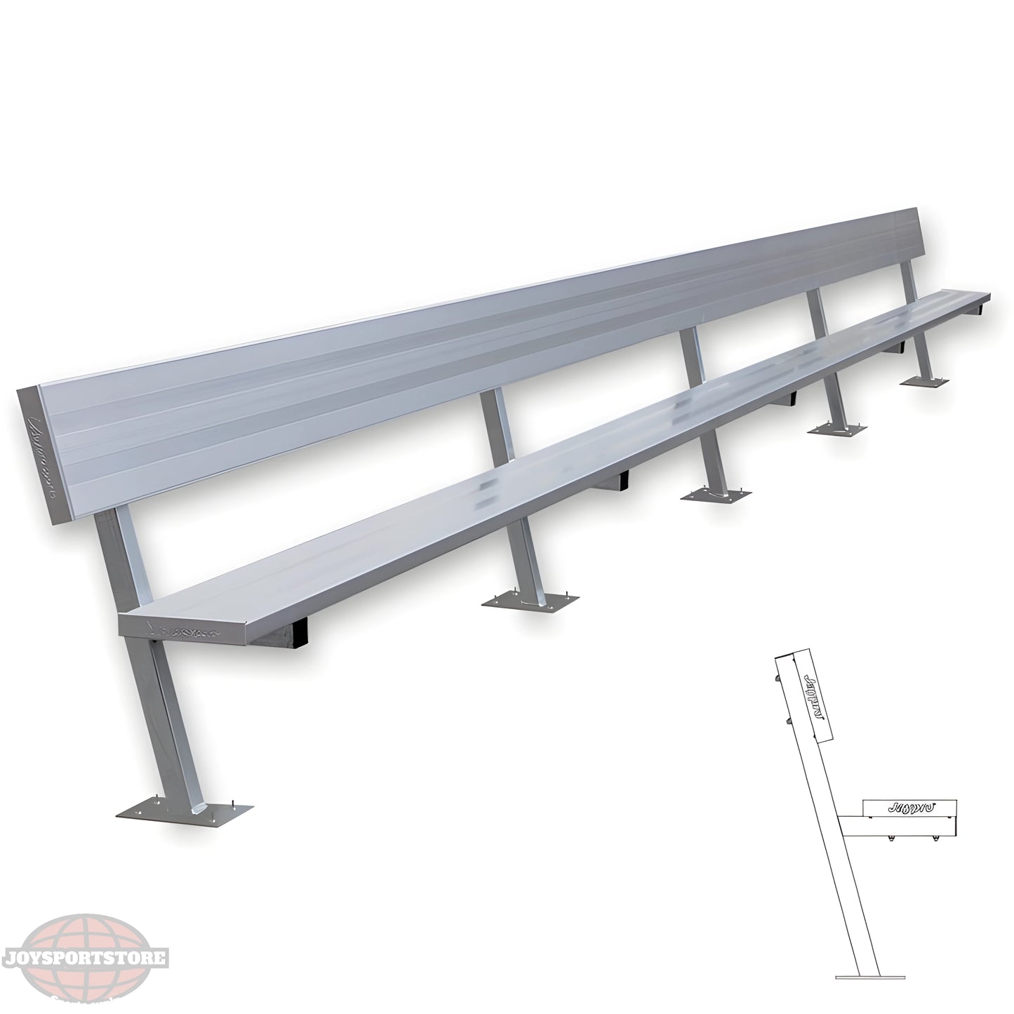 Jaypro Sports Outdoor Player Benches - Surface Mount- Aluminum Team Bench with Seat Back - 27' (PB-90SM) - JoySportStore