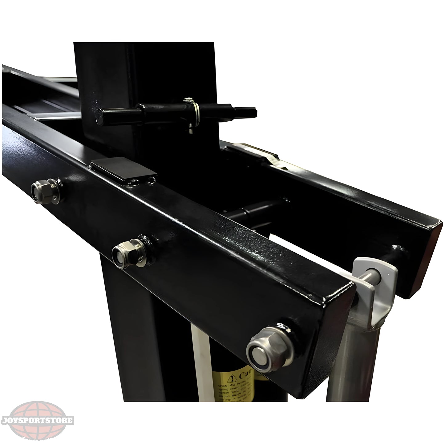 Close-up of black metal support frame and bolts on Jaypro Outdoor Basketball Hoop