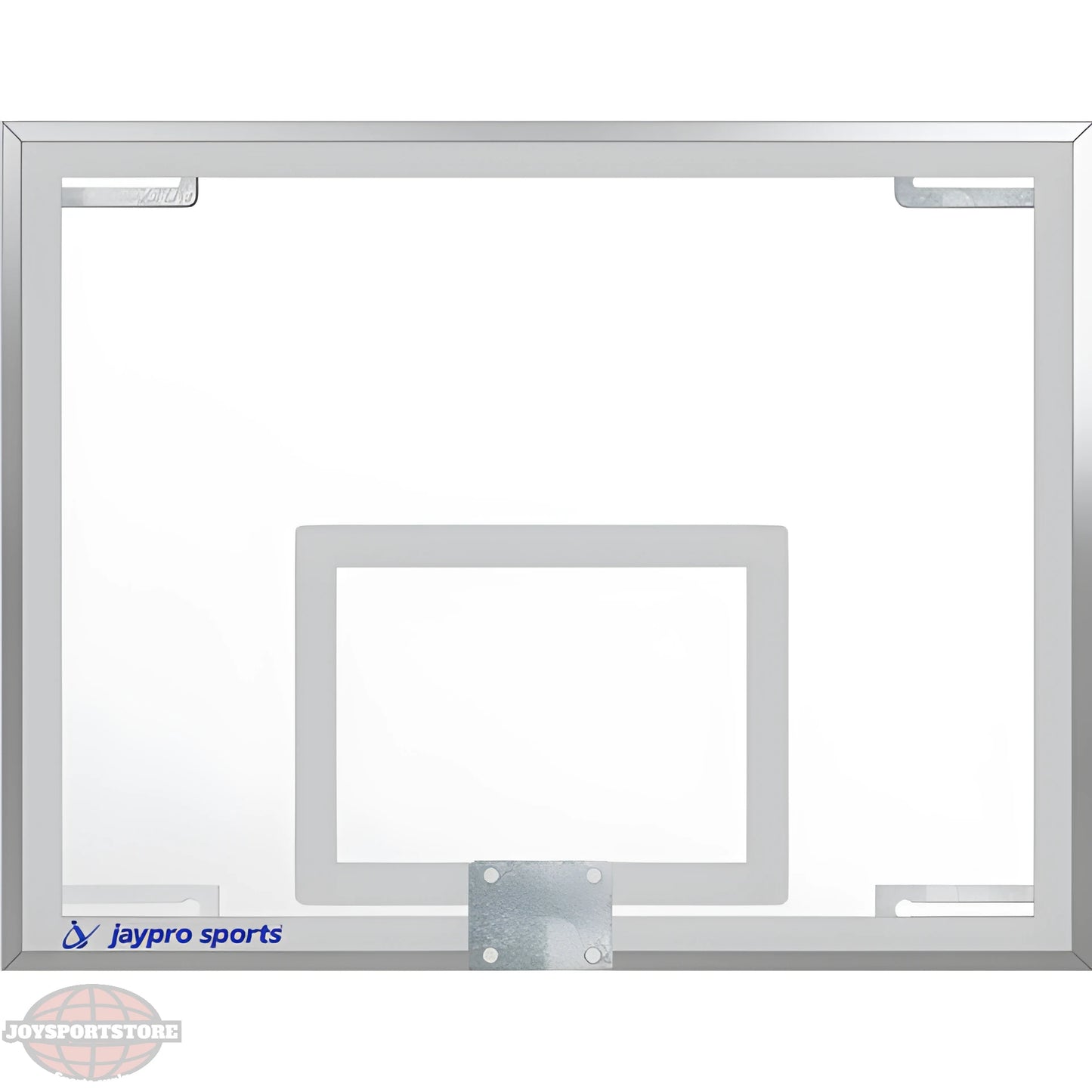 Jaypro clear portable basketball hoop backboard with silver frame and mounting bracket