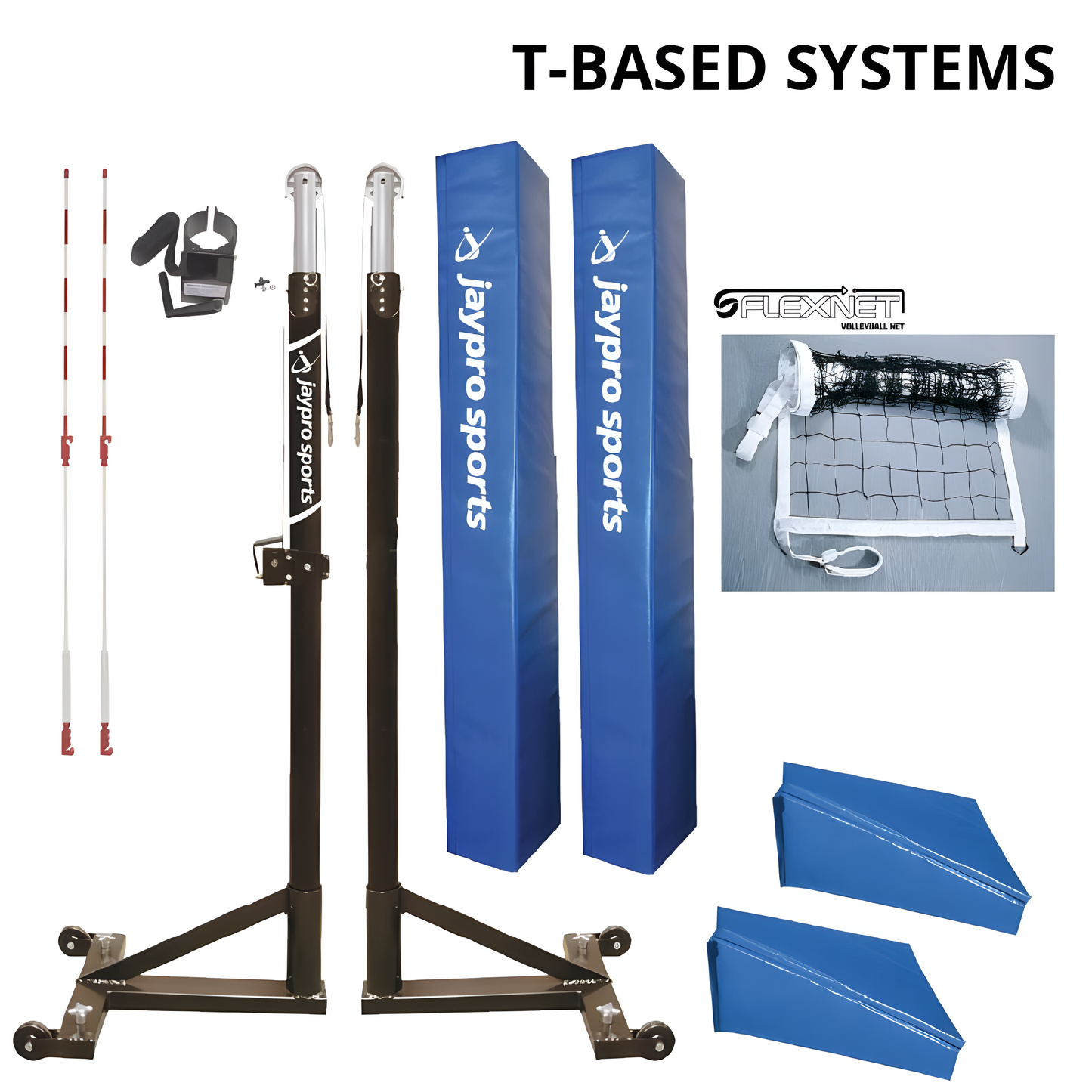 Jaypro T-Base Competition Volleyball Net System – FeatherLite Uprights with Pin-Stop Height Adjustment | Portable, Stable & Professional Setup