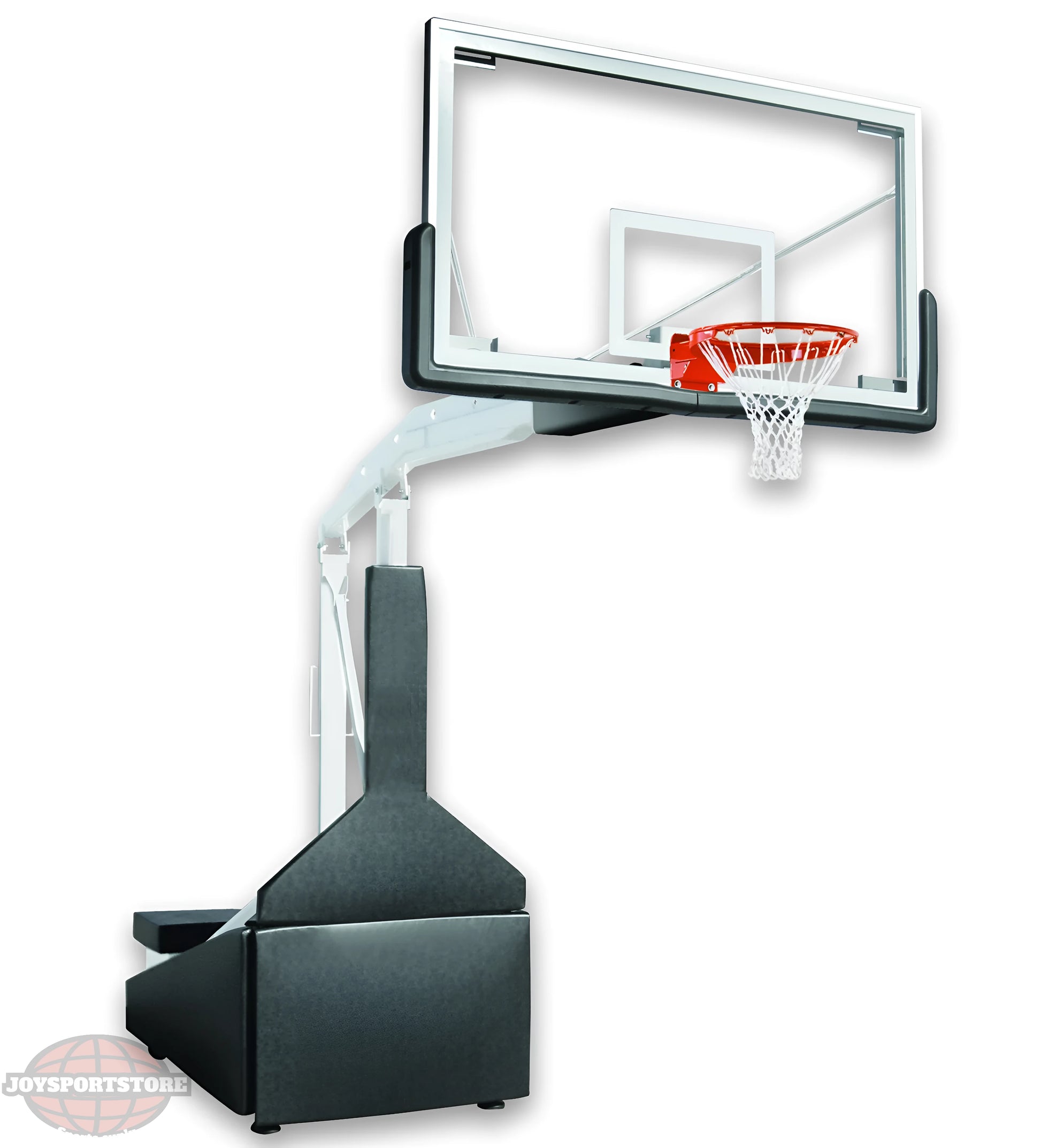 FIRST TEAM portable basketball hoop with clear backboard and adjustable height base for outdoor play