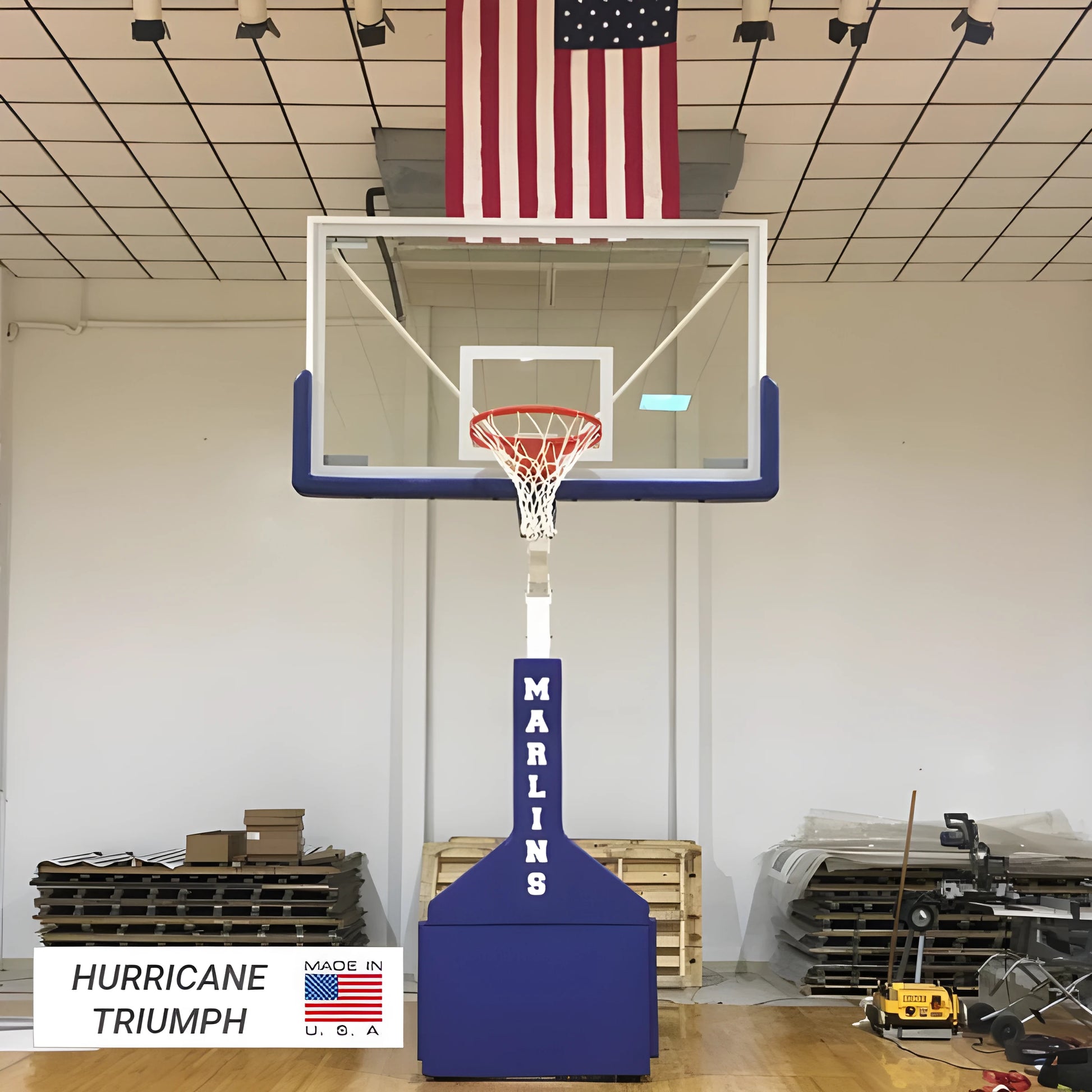 FIRST TEAM Portable Basketball Hoop Hurricane Triumph model with adjustable height and clear backboard