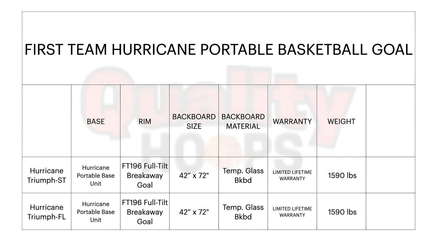 FIRST TEAM portable basketball hoop with 42 by 72 inch tempered glass backboard and sturdy base