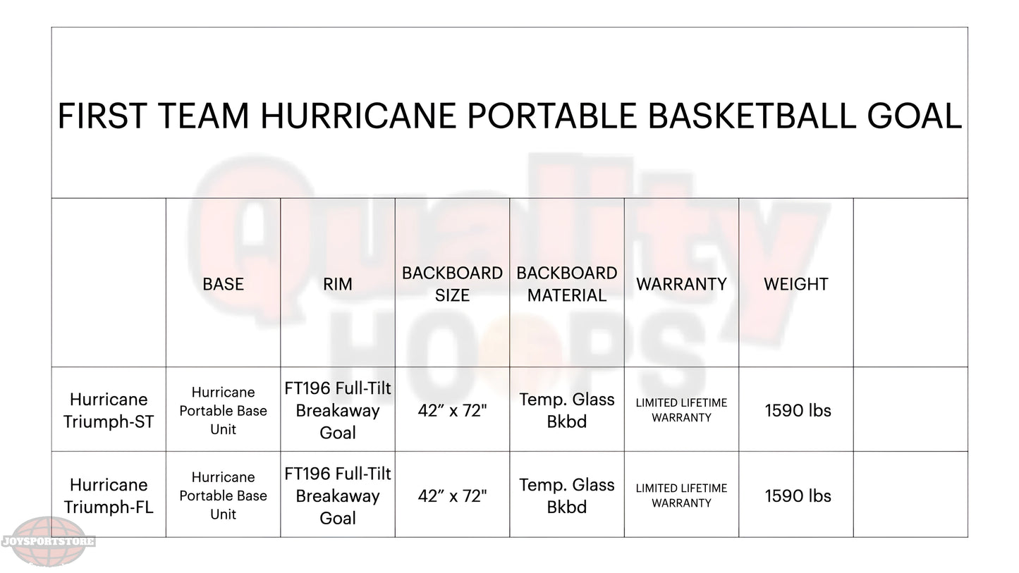FIRST TEAM portable basketball hoop with 42 by 72 inch tempered glass backboard and sturdy base