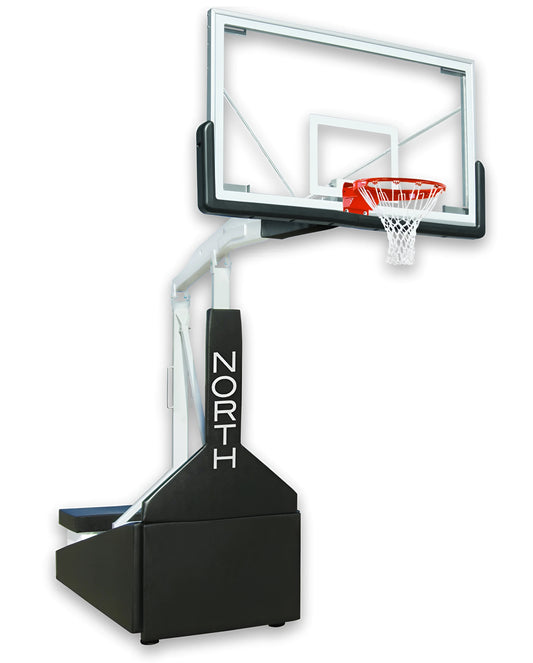 FIRST TEAM portable basketball hoop with adjustable clear backboard and black base system