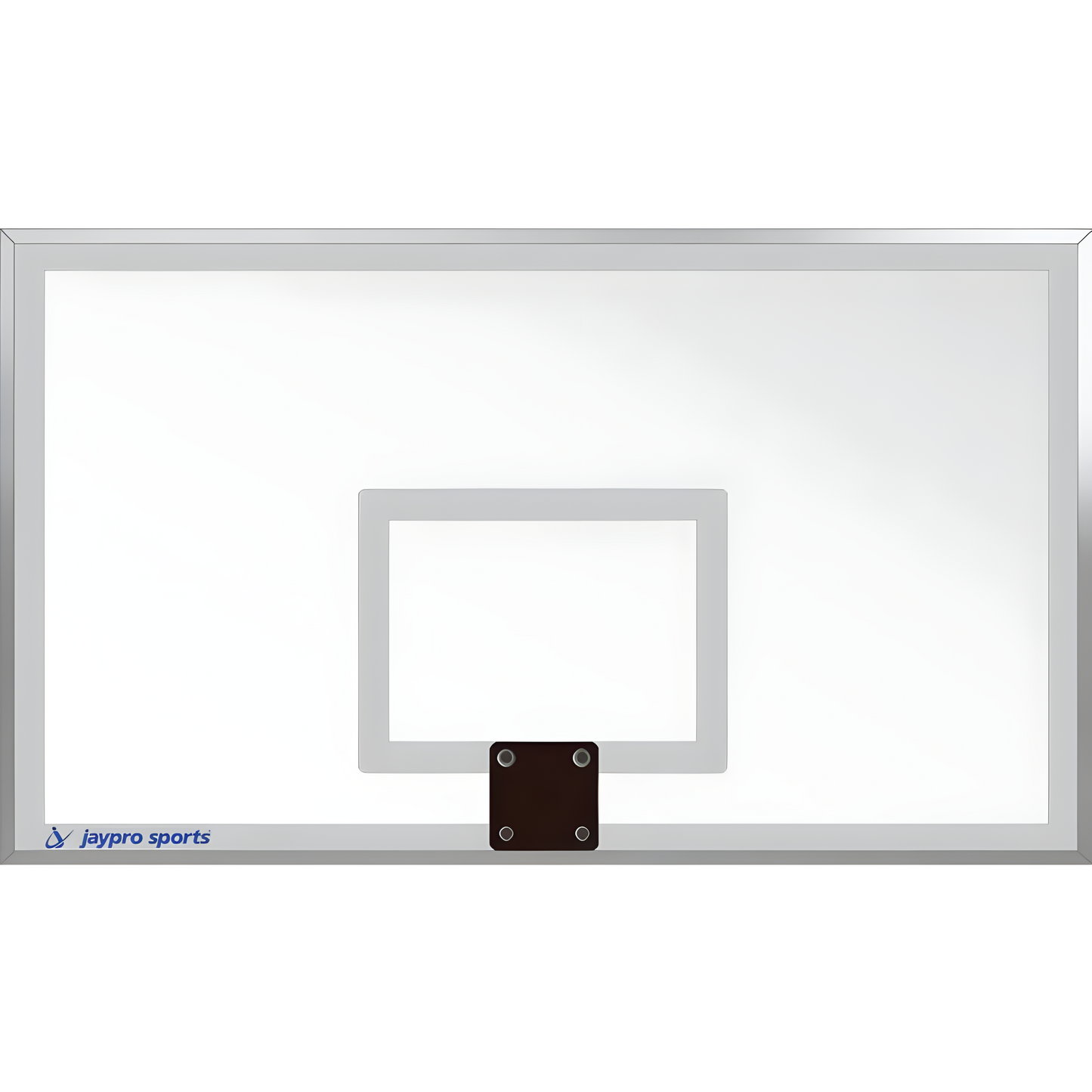 Jaypro clear backboard for outdoor basketball hoop with silver frame and mounting bracket