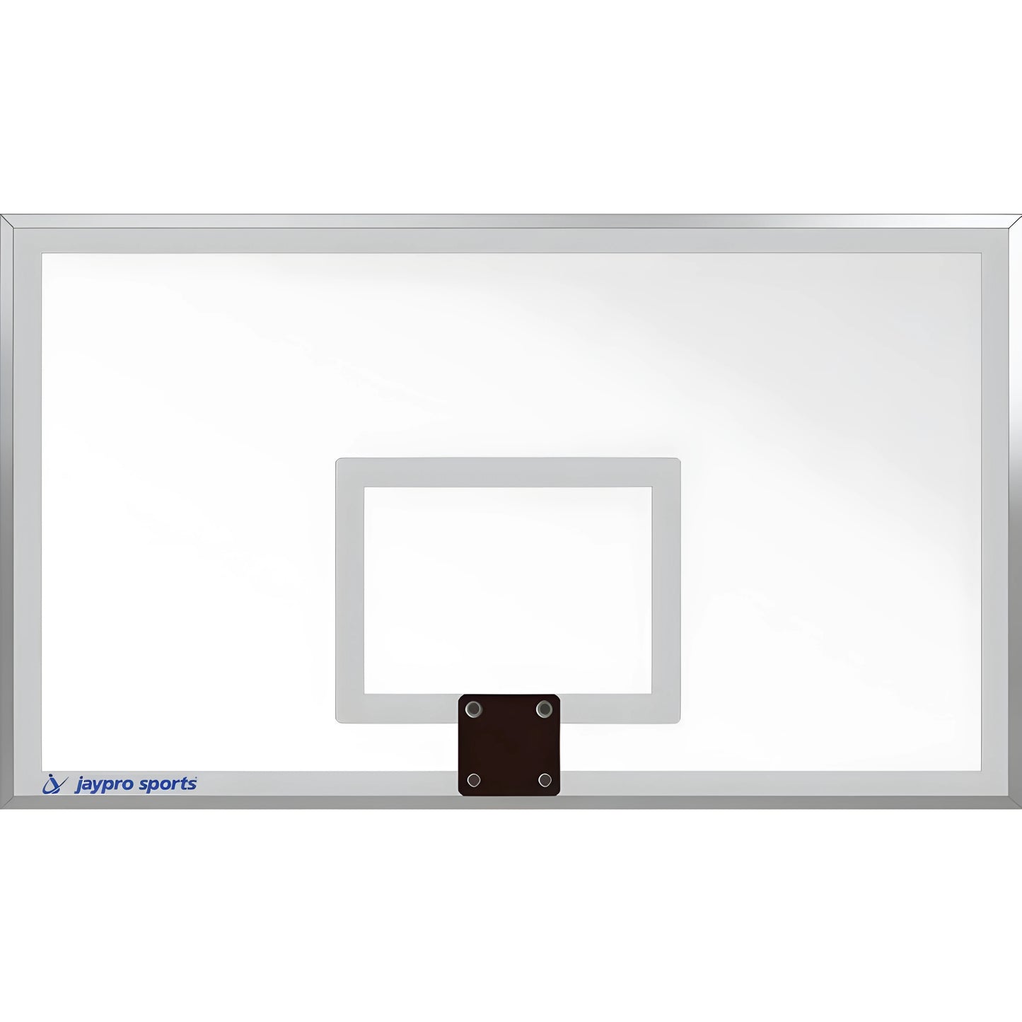 Jaypro clear backboard for outdoor basketball hoop with silver frame and mounting bracket