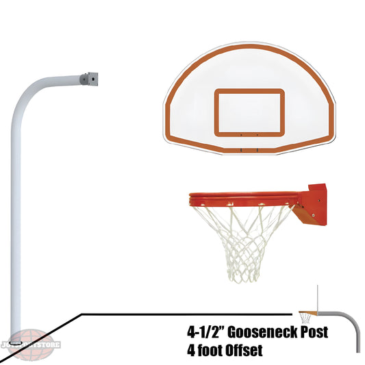 Jaypro outdoor basketball hoop with 4.5 inch gooseneck post and 4 foot offset for backyard play