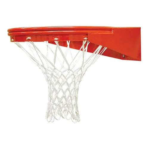 Jaypro outdoor basketball hoop with red metal rim and white net for durable play