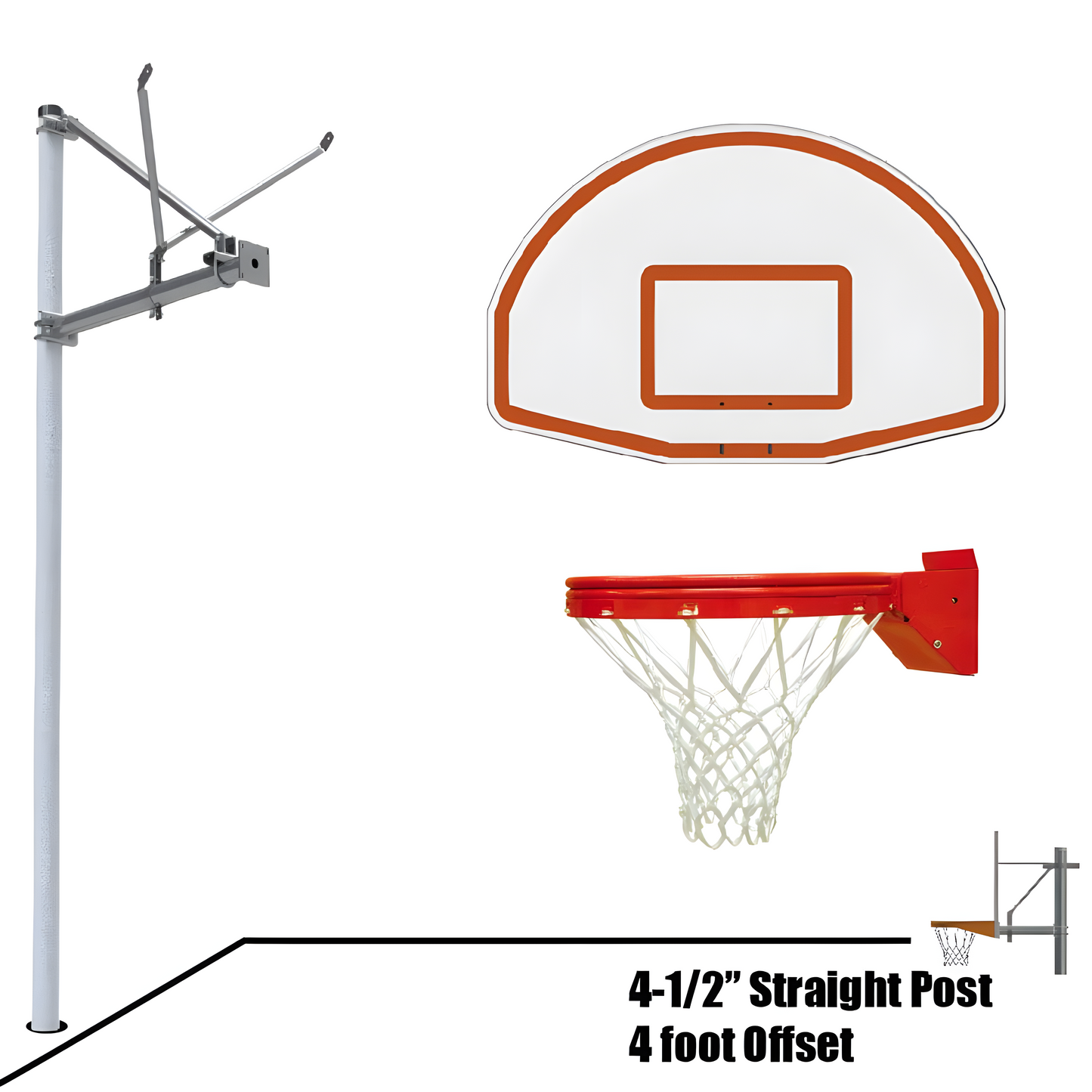 Jaypro outdoor basketball hoop with 4-1/2 inch straight post and 4 foot offset for driveway or yard