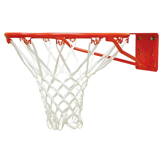 Jaypro outdoor basketball hoop with durable red metal rim and white net for outdoor play