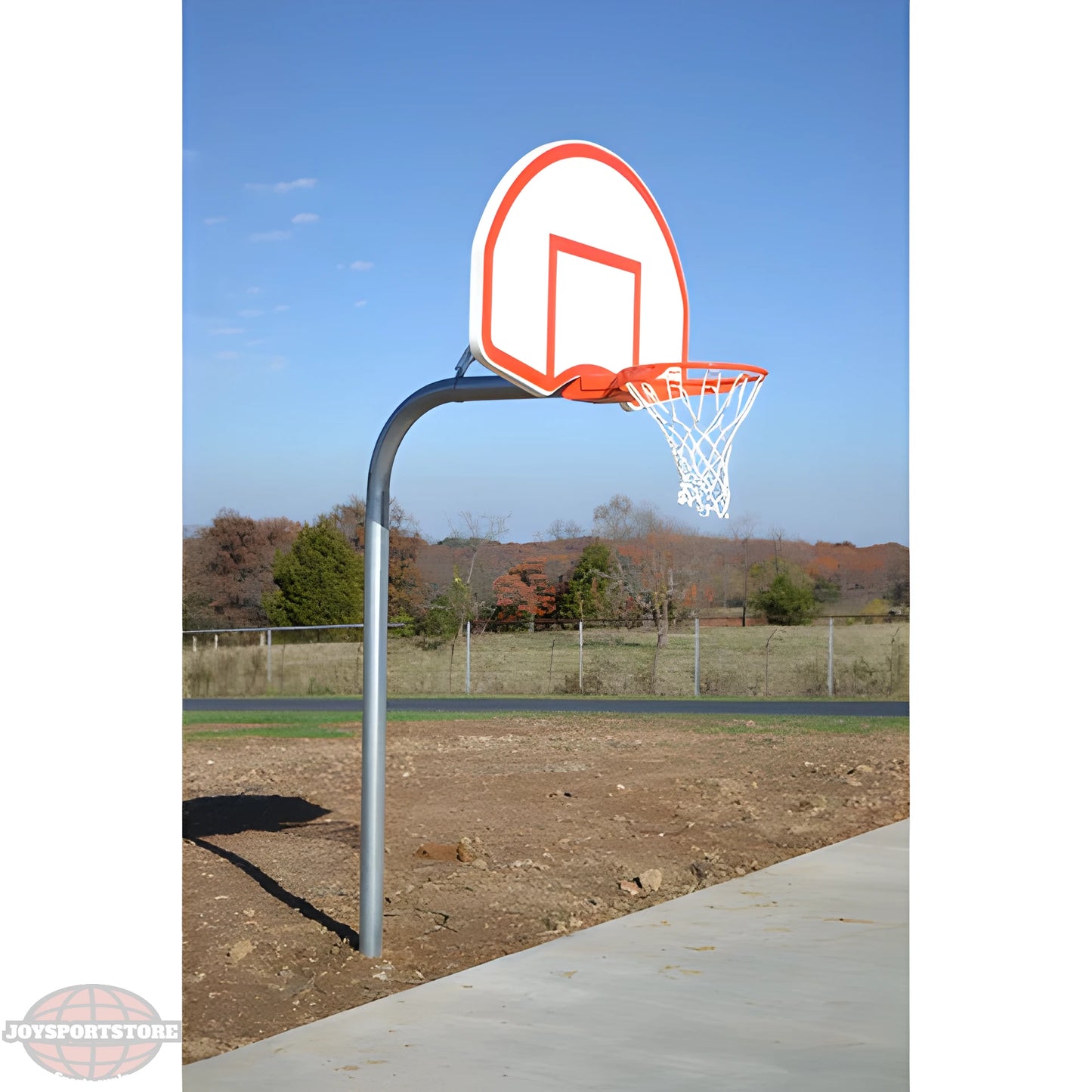 Gared outdoor ground basketball hoop with white backboard and orange rim installed on a concrete surface