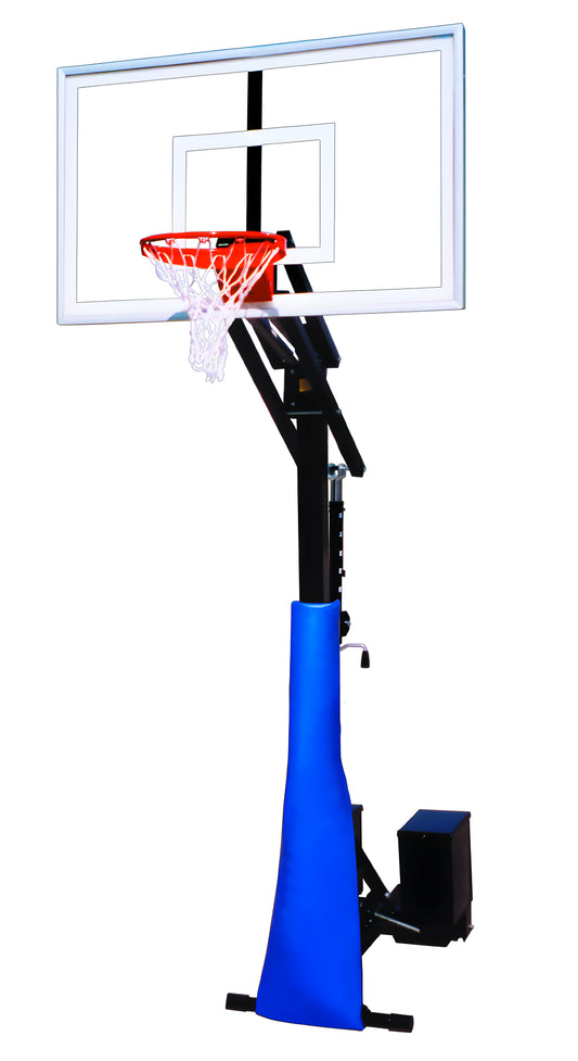 FIRST TEAM portable basketball hoop with clear backboard and red rim for outdoor play