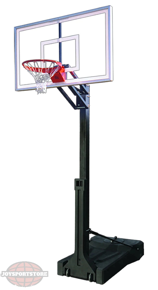 FIRST TEAM portable basketball hoop with adjustable transparent backboard and sturdy black base