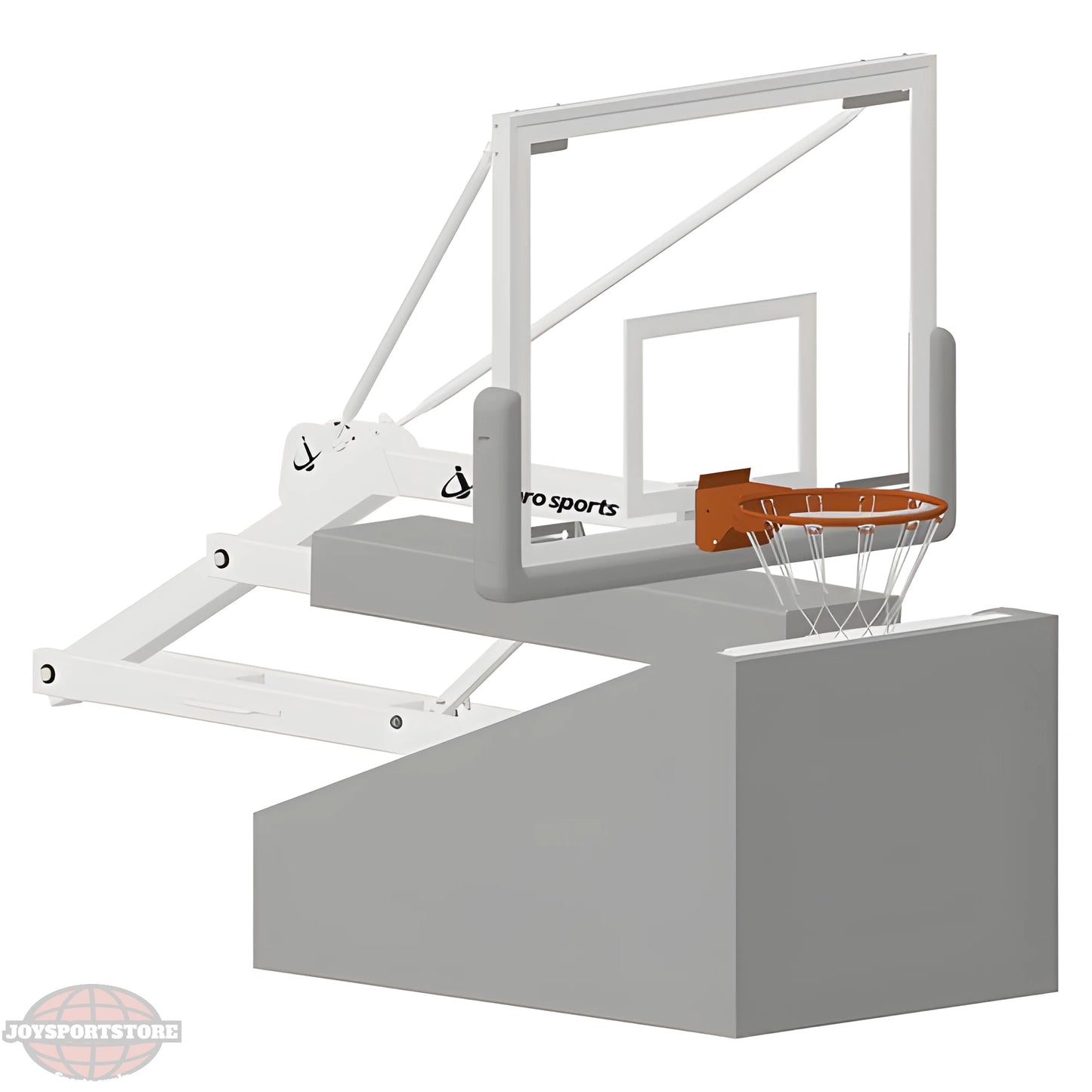 Jaypro Portable Basketball Hoop with clear backboard and orange rim mounted on a gray base