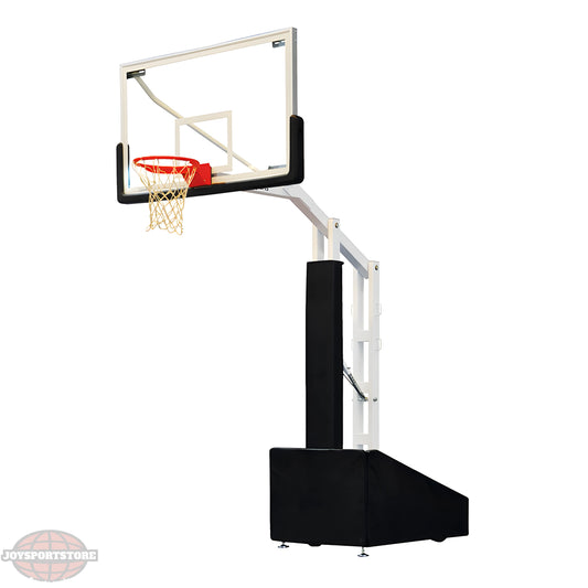 Jaypro portable basketball hoop with adjustable clear backboard and padded base for indoor and outdoor use