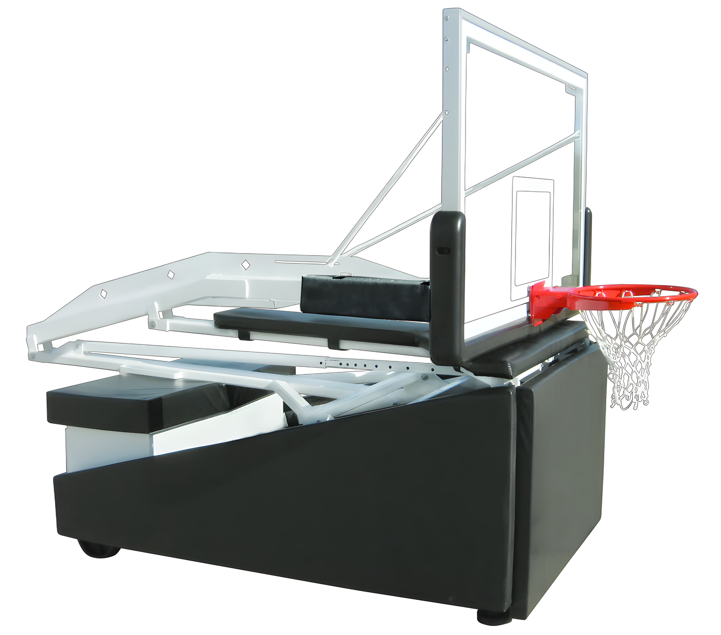 FIRST TEAM portable basketball hoop with adjustable height and sturdy base in black and white